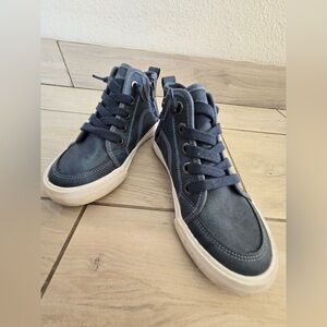 Blowfish Malibu Kids High-Top Sneakers| Gray-Blue Canvas| Side Zip| Size 13